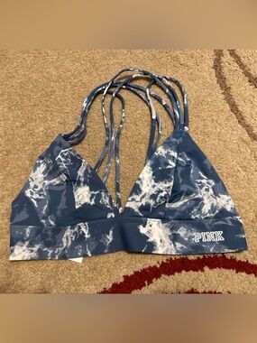 PINK Victoria's Secret Women's Blue Marble Strappy Bikini Top